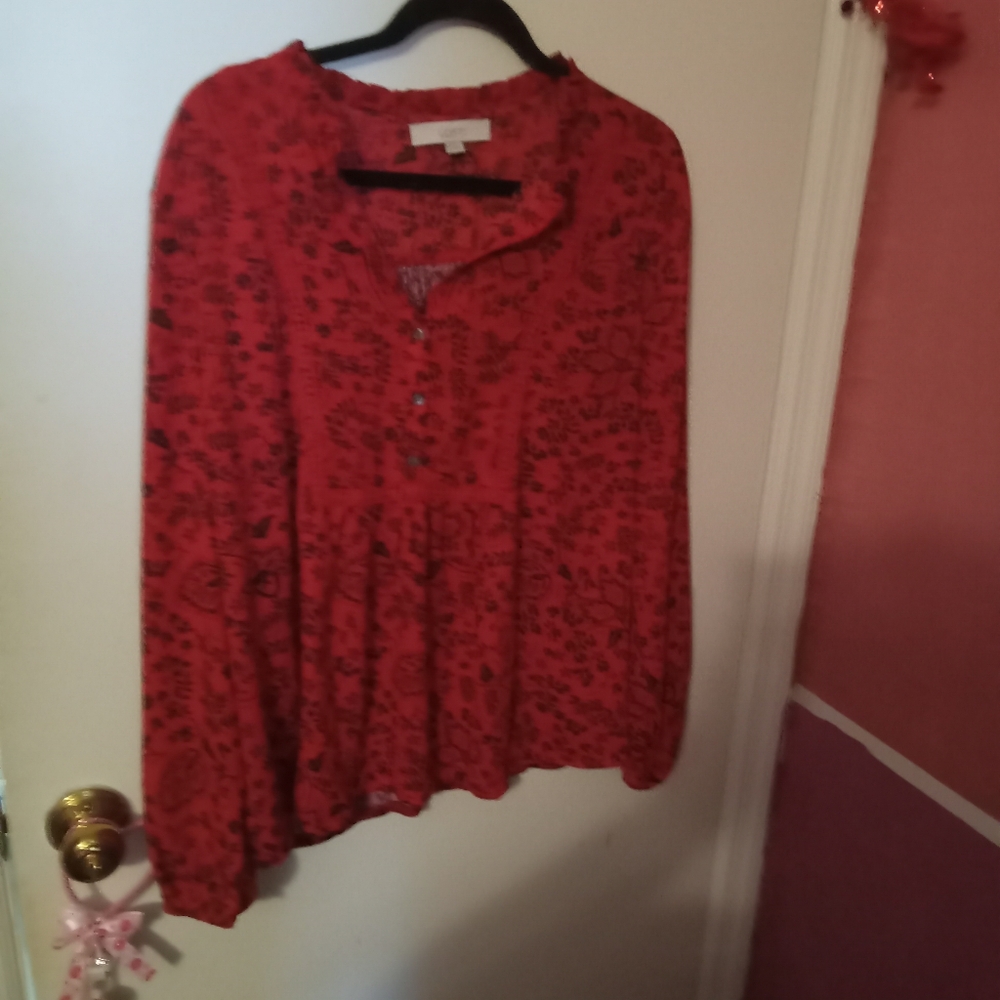 Women's Red & Black Floral Print Peasant Blouse - Picture 1 of 4